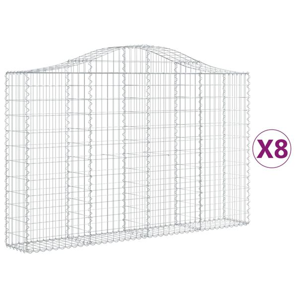 vidaXL Габионни кошници арка 8 бр 200x30x120/140 см поцинковано желязо