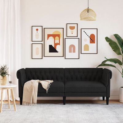 vidaXL Честърфийлд диван, 3-местен, черен, текстил