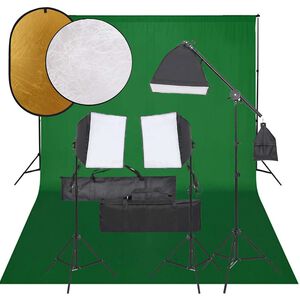 vidaXL Фотографски комплект за студио, комплект лампи, фон и рефлектор