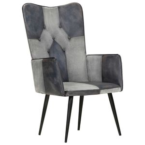 vidaXL Wingback стол, сив, естествена кожа