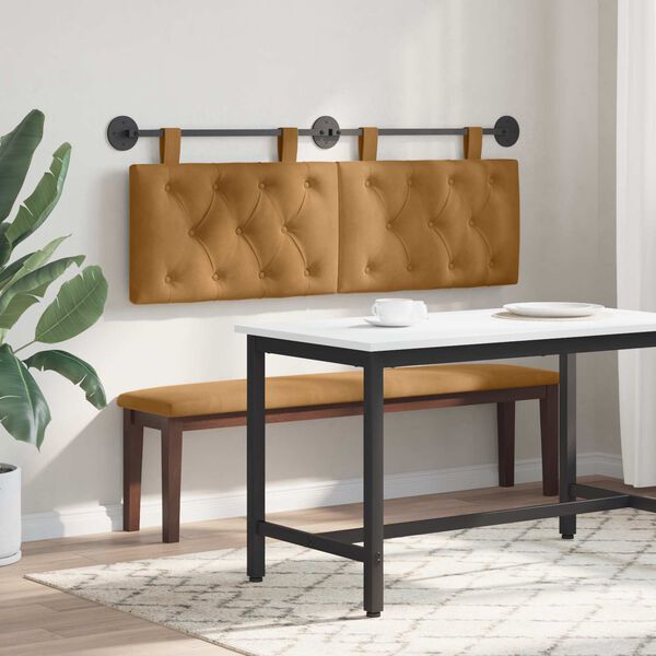 vidaXL Висяща табла Монтиране на стена Кафяво 150 x 55 x 7 см Кадифе