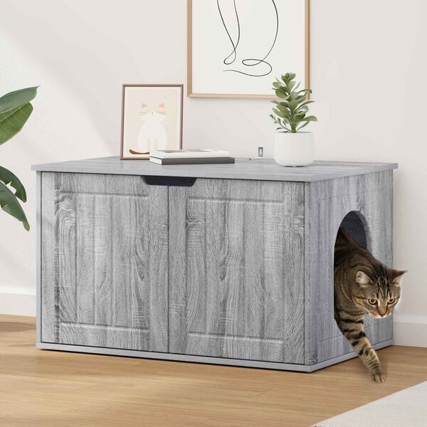 vidaXL Къща за котки Сив Сонома 85 x 55 x 50,5 см Инженерно дърво