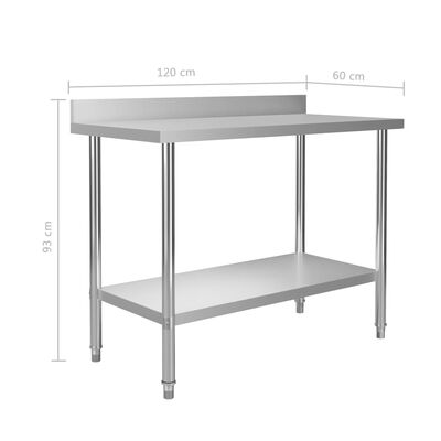 vidaXL Кухненска работна маса с панел 120x60x93 см неръждаема стомана