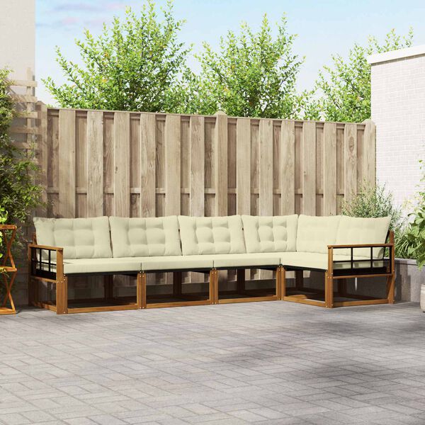 vidaXL Комплект дивани за открито 5 pcs Натурален и Крема