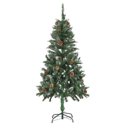 vidaXL Изкуствено коледно дърво с шишарки и бели връхчета, 150 см