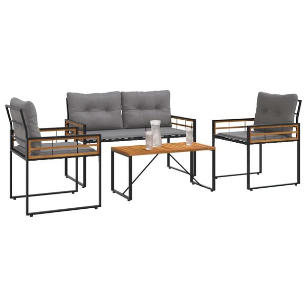 vidaXL Комплект за външни мебели с възглавница 4 pcs Светлосиво