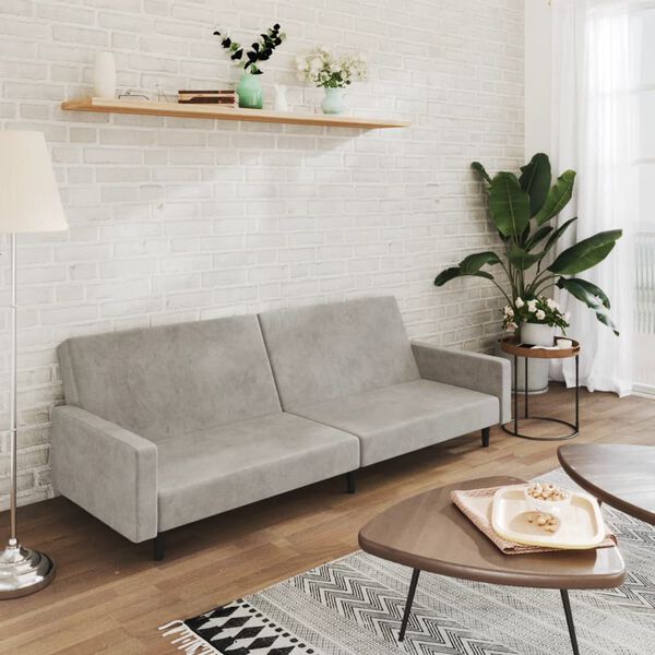 vidaXL 2-местно разтегателно канапе, светлосиво, кадифе