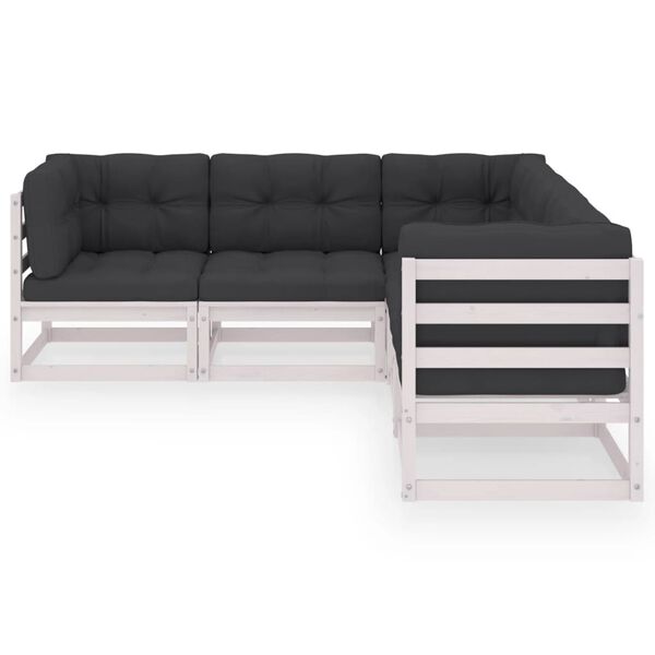 vidaXL Градински лаундж комплект 5 части с възглавници бор масив