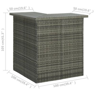 vidaXL Ъглова бар маса, сива, 100x50x105 см, полиратан