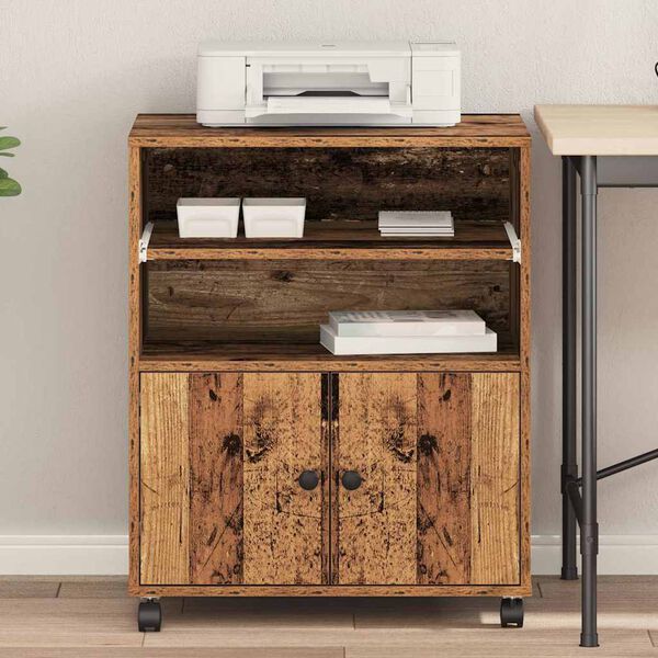 vidaXL Стойка за принтер Старо дърво 60 x 48 x 74 см Инженерно дърво