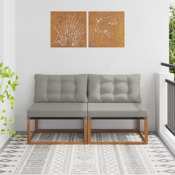 vidaXL 2 Брой Среден диван за открито Солидно акациево дърво Естествен