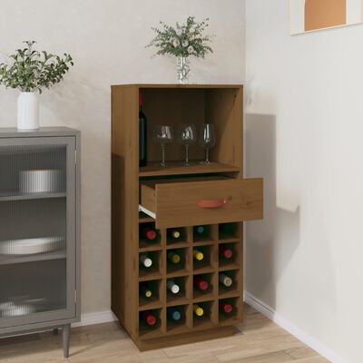vidaXL Шкаф за вино, меденокафяв, 45x34x100 см, борово дърво масив