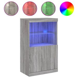 vidaXL Сайдборд с LED светлини, сив сонома, 60,5x37x100 см