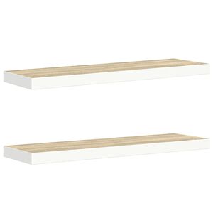 vidaXL Окачени стенни рафтове, 2 бр, дъб и бяло, 90x23,5x3,8 см, МДФ