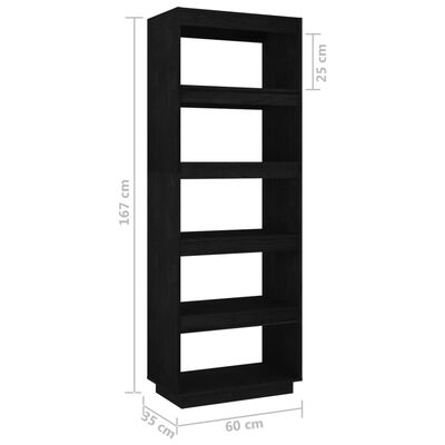 vidaXL Библиотека/разделител за стая, черна, 60x35x167 см, бор