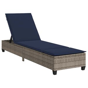 vidaXL Шезлонг с възглавници, сив, 55x200x25,5 см, полиратан