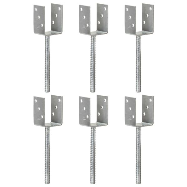 vidaXL Оградни подпори 6 бр сребристи 7x6x30 см поцинкована стомана