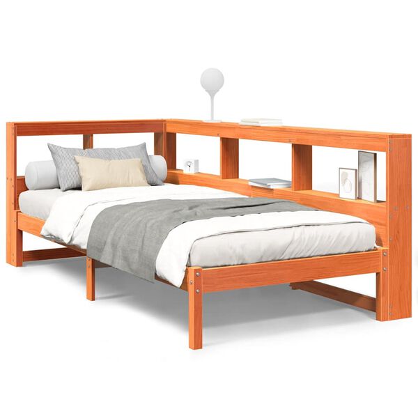 vidaXL Легло с етажерка за книги, без матрак, 100x200 см, бор масив