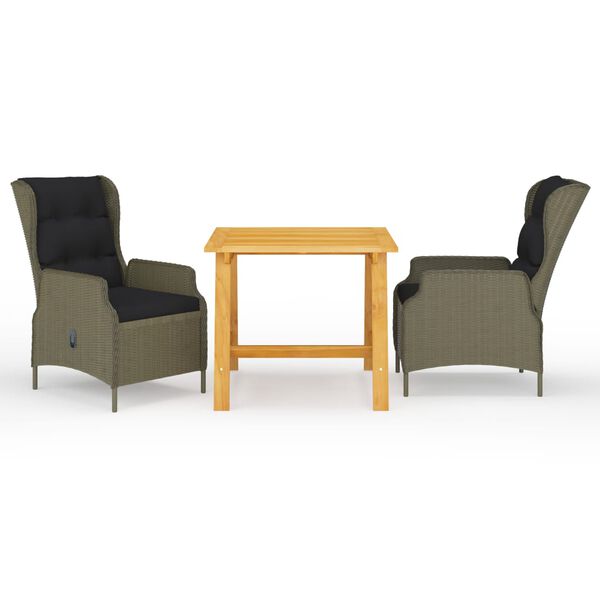 vidaXL Градински трапезен комплект, 3 части, кафяв