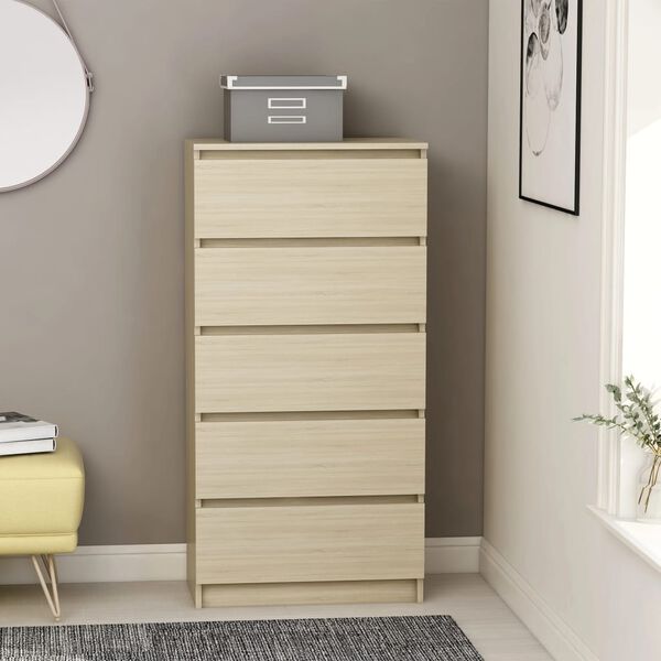 vidaXL Скрин с чекмеджета, дъб сонома, 60x35x121 см, инженерно дърво