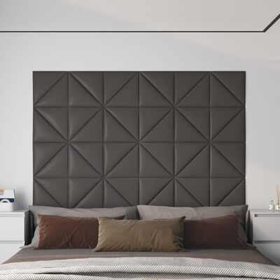 vidaXL Стенни панели, 12 бр, сиви, 30x30 см, изкуствена кожа, 0,54 м²
