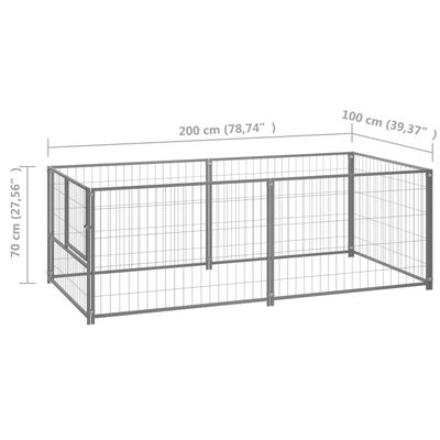 vidaXL Клетка за кучета, сребриста, 200x100x70 см, стомана