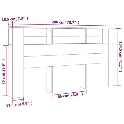 vidaXL Табла за легло тип шкаф, опушен дъб, 200x18,5x104,5 см