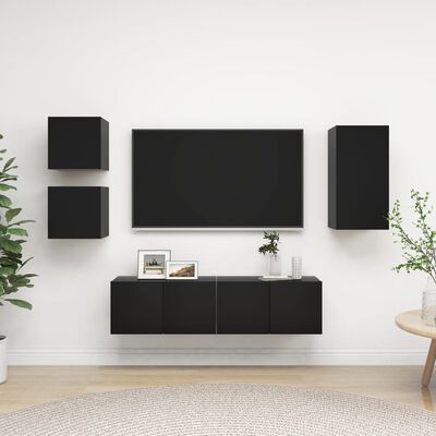vidaXL Комплект ТВ шкафове от 5 части, черен, ПДЧ