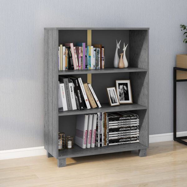 vidaXL Шкаф за книги HAMAR, тъмносив, 85x35x112 см, борово дърво масив