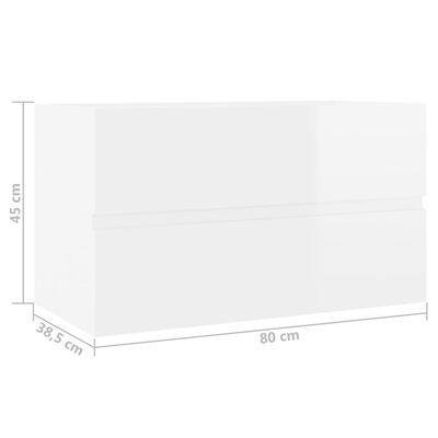 vidaXL Долен шкаф за мивка, бял гланц, 80x38,5x45 см, ПДЧ