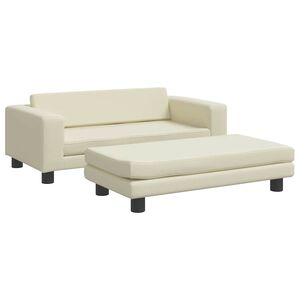 vidaXL Детски диван с табуретка, кремав, 100x50x30 см, изкуствена кожа