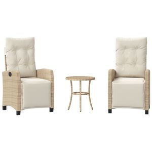 vidaXL Бистро комплект с възглавници 3 части бежов полиратан