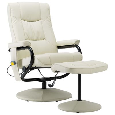 vidaXL Масажен стол с табуретка за крака, кремав, изкуствена кожа
