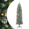 vidaXL Изкуствено Тънко Коледно Дърво Зелен и бял 210 cm