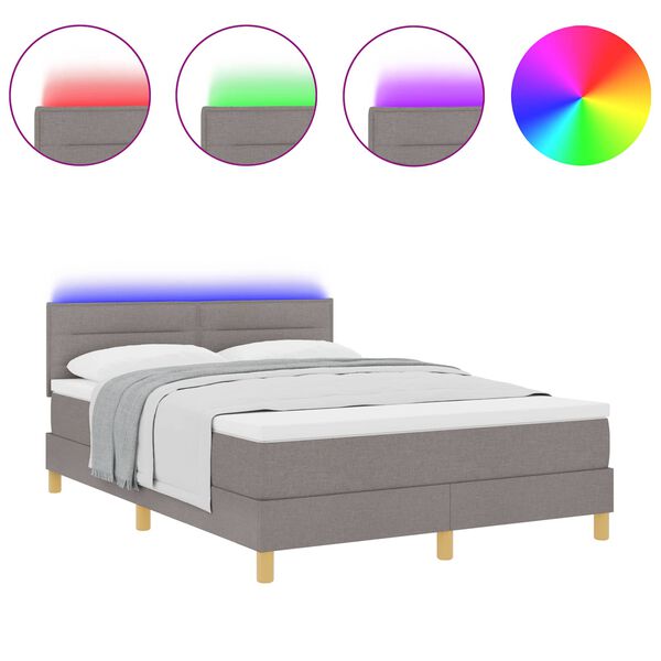 vidaXL LED кутия за пружини с легло Таупе 140 x 190 cm текстил