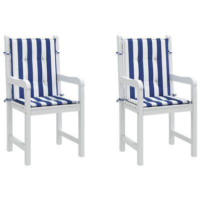 vidaXL Възглавници за стол с ниска облегалка 2 бр синьо-бяло райе плат