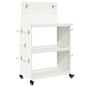 vidaXL Карача за инструменти с рафт с колело Бяло 65 x 35 x 111 см