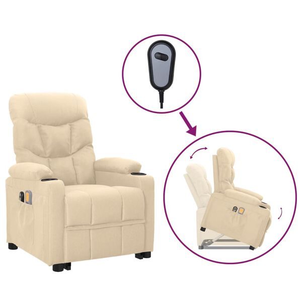 vidaXL Изправящ масажен стол, кремав, текстил