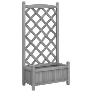 vidaXL Саксия за цветя с решетка, сива, 55x29,5x110 см, масивна ела