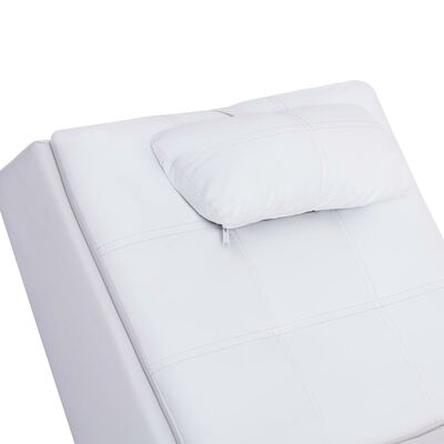 vidaXL Масажираща кушетка с възглавница, бяла, изкуствена кожа