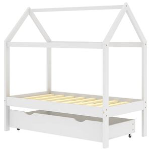 vidaXL Рамка за детско легло с чекмедже, бяла, бор масив, 70x140 см