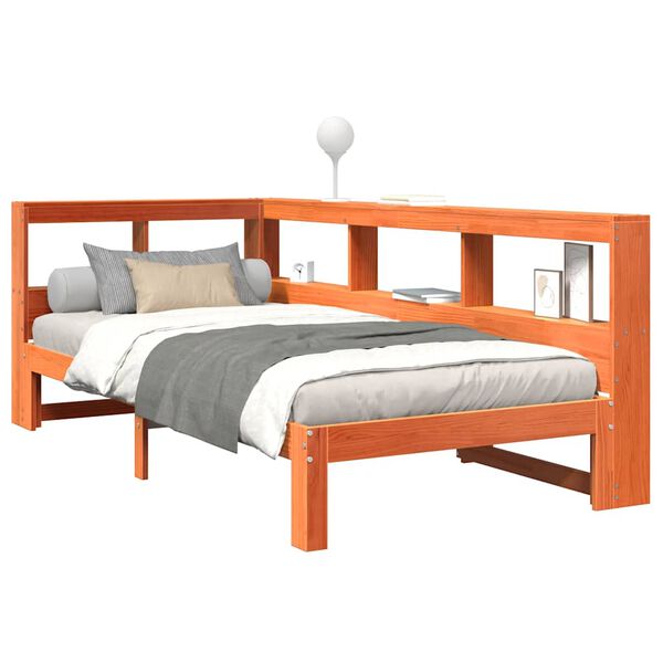 vidaXL Легло с етажерка за книги, без матрак, 100x200 см, бор масив