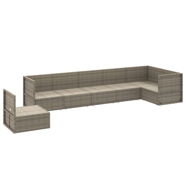 vidaXL Градински лаундж комплект с възглавници 7 части полиратан сив