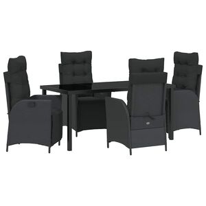 vidaXL Комплект за хранене в градината 5 pcs Черно полиратан