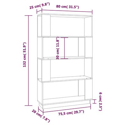 vidaXL Библиотека/разделител за стая, бяла, 80x25x132 см, бор масив