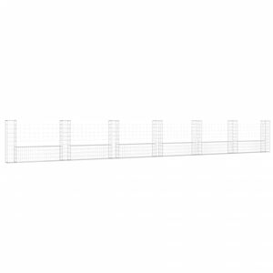 vidaXL U-образна габионна кошница със 7 стълба, желязо, 740x20x100 см