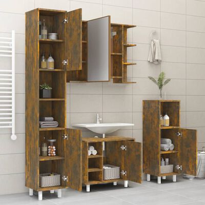 vidaXL Шкаф за баня, опушен дъб, 30x30x179 см, инженерно дърво