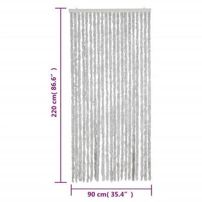 vidaXL Ресни за врата против мухи, сиво, 90x220 см, шенил