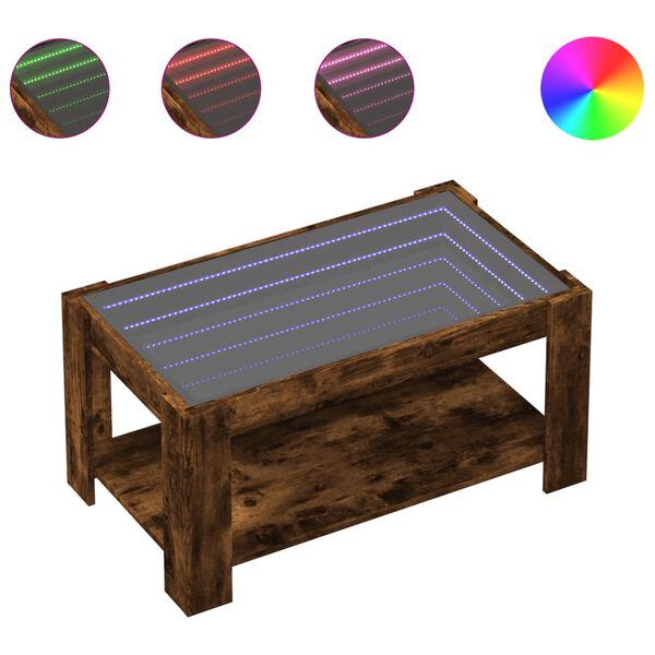 vidaXL Маса за кафе с LED, опушен дъб, 93x53x45 см, инженерно дърво