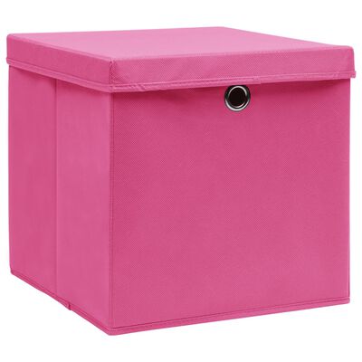 vidaXL Кутии за съхранение с капаци 10 бр 28x28x28 см розови